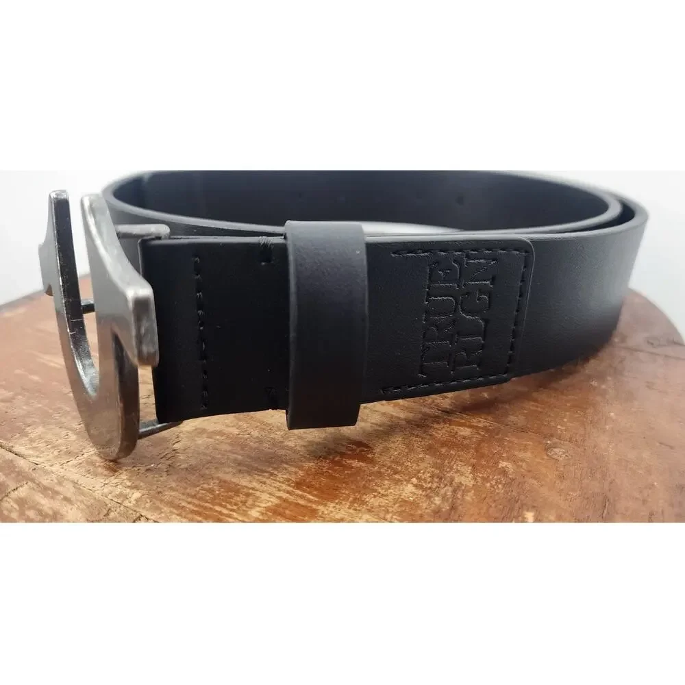 New‎ NWOT True Religion Classic Logo Buckle Black Leather Belt Size 40